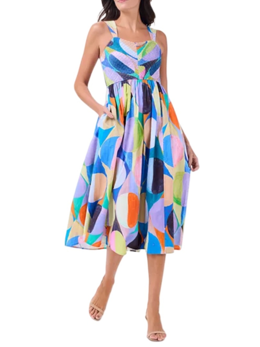NIC+ZOE Social Circles Sarah Dress Abstract Colorful Midi Party Dress Large EUC